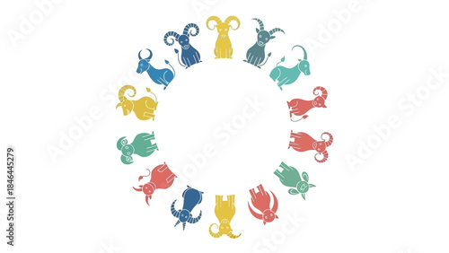 Colorful Zodiac Animal Symbols in Circular Arrangement on White Background