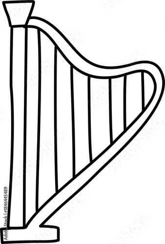 Harp music vector illustration, musical intrument. Doodle illustration of musical instruments.