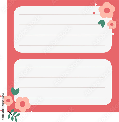 Colorful blank sticky notes with flower and leaves. Collection of colorful blank paper shapes, memo stickers, reminder labels, and message banners.