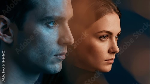 Serious Man and Woman Side Profile Together, Dark and Moody Light