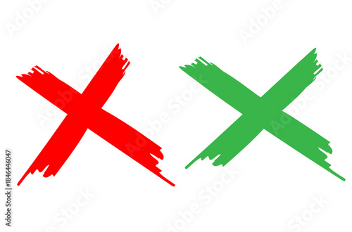 Hand Drawm Vector Artistic Paint Brush Crosses red and green isolated transparent background
