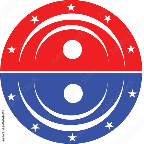 Illustration of abstract political symbol in red and blue with stars