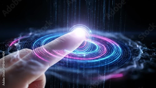 Finger Touches Digital Interface With Particle Streams and Energy Rings