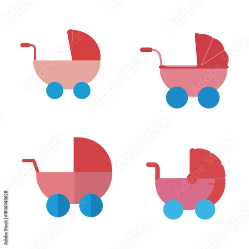 Colorful baby pram vector icon for newborn care parenting and baby product design