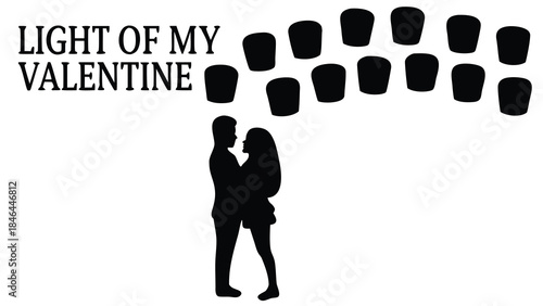 A romantic magical night scene of a couple standing under floating lanterns