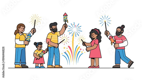 Family Celebrating with Fireworks During Festive Occasion