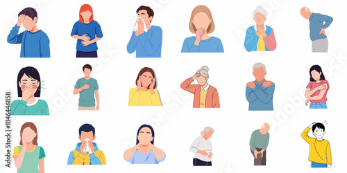 Flat Illustration Diverse People Suffering from Health Problem and Sickness Condition