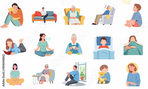Wallpaper Mural Cute Flat Illustration of People in Different Relaxing Poses Character Torontodigital.ca