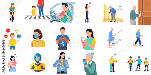 Flat Illustration Diverse People Activity Daily Life and Transportation