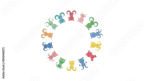 Wallpaper Mural Colorful circular arrangement of zodiac animal silhouettes on white background Torontodigital.ca