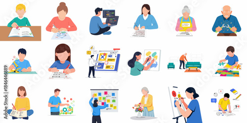 Modern Flat Illustration of People Enjoying Diverse Hobbies and Creative Activities
