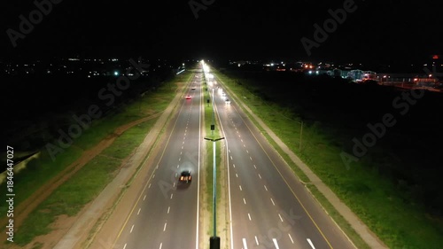 aerial view of four lane highway infrastructure newly developed in Gaborone Botswana, night time