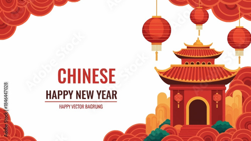 Chinese New Year celebration with traditional lanterns and pagoda