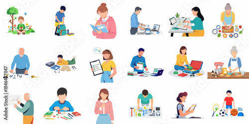 Flat Illustration Various Creative Activities People in Different Age Category