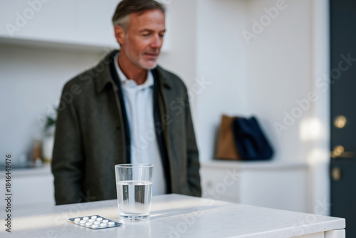 Stylish senior businessman with grey hair and beard leaving modern home for work