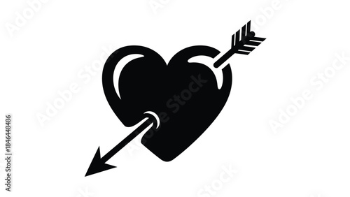 A black heart pierced by an arrow symbolizing love and affection