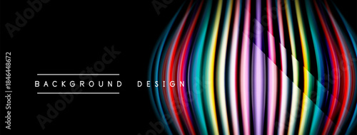 Abstract colorful lines form oval shape. Black background provides contrast. Text reads background design. Modern visual element.