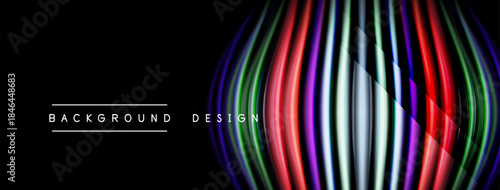 Abstract colorful lines create dynamic visual effect. Dark background emphasizes vibrant spectrum, modern design element.