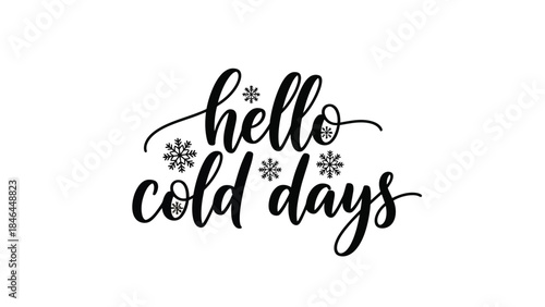 A stylish hand lettered greeting hello cold days with snowflake accents