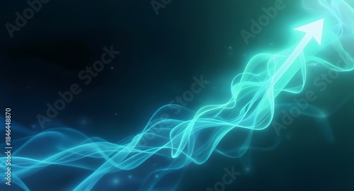 Glowing blue arrow rising upwards with dynamic swirling lines