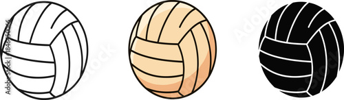 Volleyball Ball Vector Icon in Outline, Color, and Silhouette Styles.