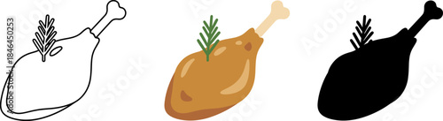 Simple Roasted Chicken Leg with Rosemary Sprig Vector Icon.