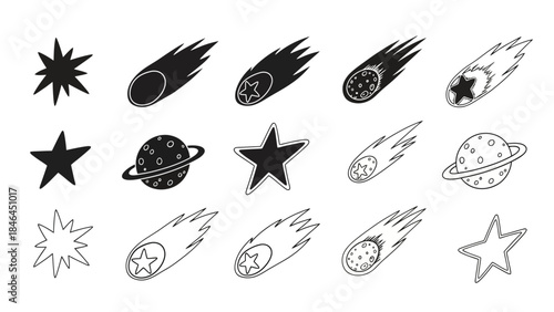 Illustrative set of comets stars planets and related celestial objects
