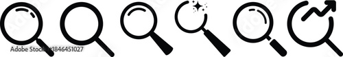 Magnifying glass icon vector design. Search icon vector.Minimalist flat vector icon set for business and finance, featuring a report document, growth bar chart, research magnifying glass,