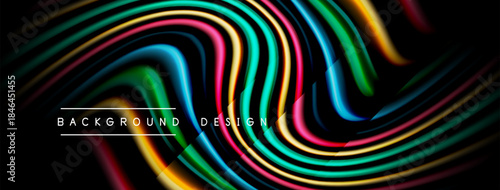 Vibrant colorful waves form abstract background. Fluid lines create dynamic visual effect, modern design element.