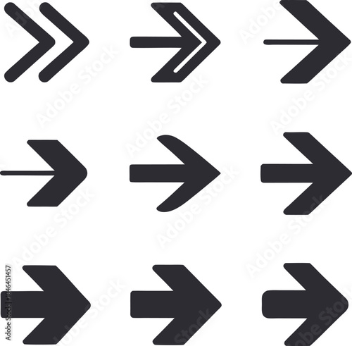 Nine Arrow Icons Pointing Right exactly