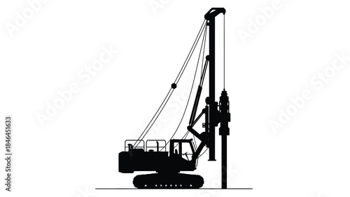 Silhouette of a large drilling rig machine on a white background