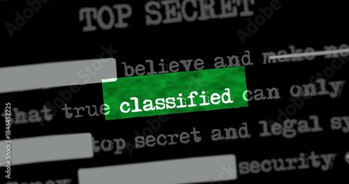 Classified top secret news titles across international web media search. Abstract concept of internet headline information on dynamic displays animation.