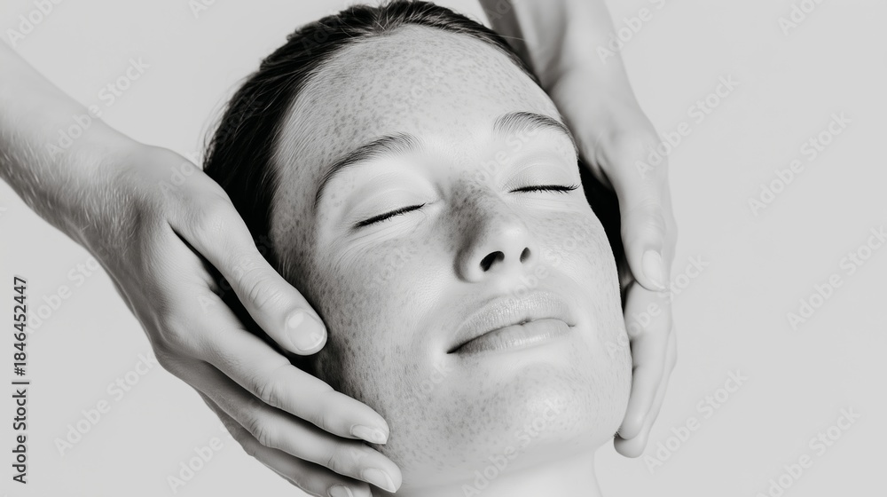 Obraz premium Woman receives a facial massage from a trained professional in a spa setting