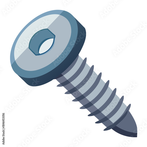 a metal screw shown at an angle, featuring a rounded pan head with a hexagonal socket drive.