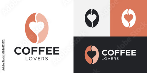 Coffee love logo design illustration. Coffee bean design with heart love vector icon symbol