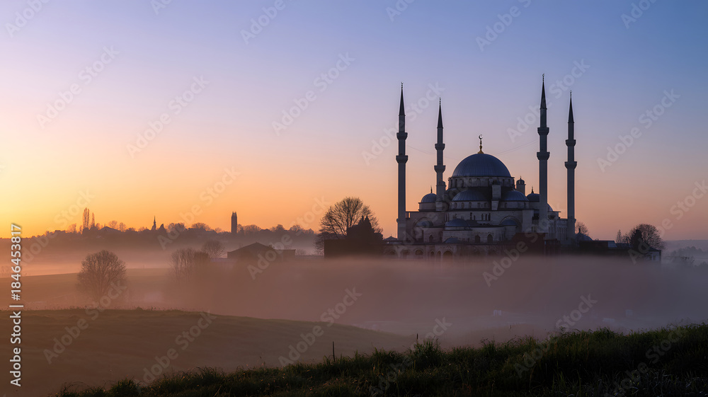 Obraz premium Golden Sunset Over Historic Mosque