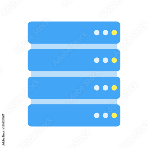 Modern server rack system icon for data center operations, network infrastructure, and cloud computing solutions. Essential technology for digital information storage and web hosting