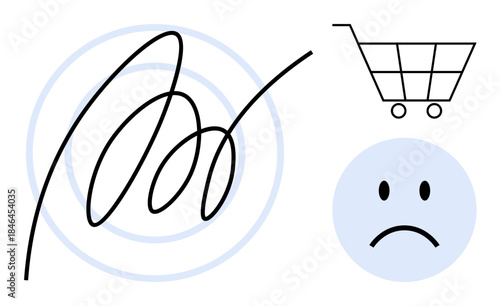 Online fraud concept. Online fraud ed by digital signature, sad face, and shopping cart. Online fraud impacts purchases, transactions, and security. For e-commerce, security apps fraud prevention