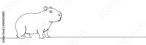Continuous one line drawing of a capybara. Vector illustration of a standing wild animal isolated on white background. Minimalist South American wildlife concept
