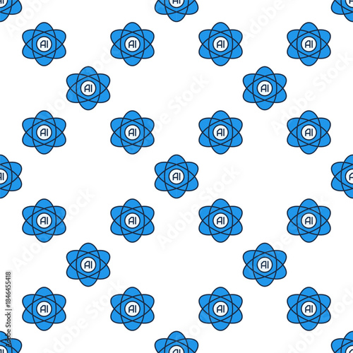 Artificial Intelligence Atom Molecule vector AI colored seamless pattern