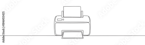 Continuous one line drawing of a printer. Vector illustration of office printing machine isolated on white background. Minimalist technology concept