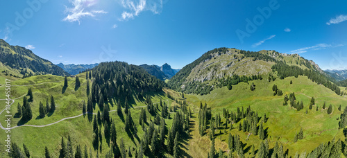 Fényképezés Mountain Landscape below Didamskopf summit in the Bregenz Forest Mountains near