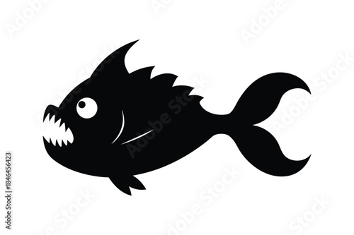 Black deep sea angler fish silhouette with sharp teeth creating a dramatic ocean theme Vector illustration