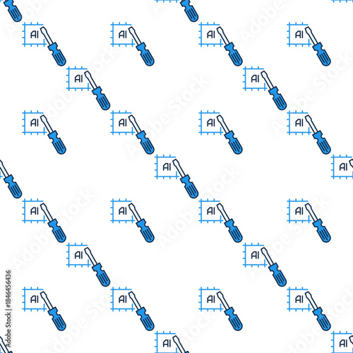 Artificial Intelligence Chip with Screwdriver vector AI Technology colored seamless pattern