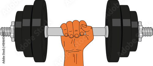 Hand lifting heavy dumbbell illustration isolated on white background fitness strength training workout gym flat vector design