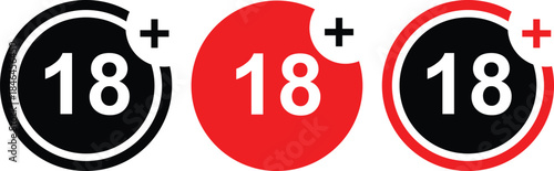 18+ Plus icon. under 18 years old age limit circle sign symbol set.vector illustration 