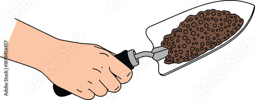 Hand holding garden trowel with soil illustration isolated on white background gardening tool planting agriculture flat vector design