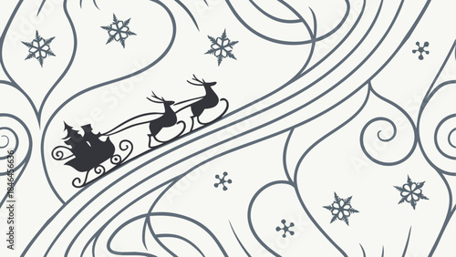 Santa's sleigh with reindeer isolated on transparent background