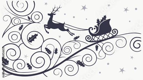 Santa's sleigh with reindeer isolated on transparent background