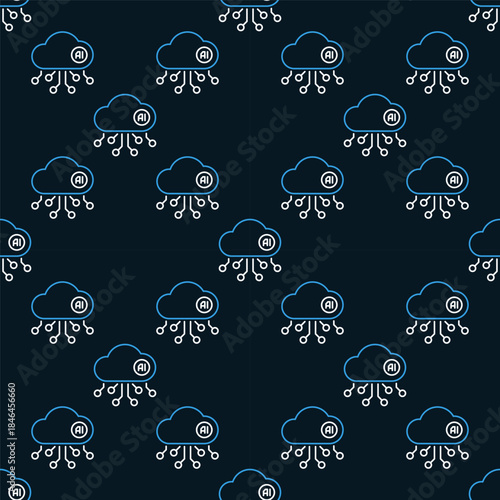 Artificial Intelligence Cloud Technology vector AI Network seamless pattern in outline style